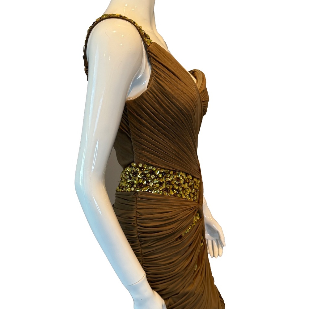 Terani Couture Beaded One Shoulder Mini Dress Nude Gold Size 4 - Picture 8 of 10